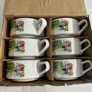VINTAGE Campbell Kids Soup Bowls -- Summer Themed -- The BBQ set Of 6